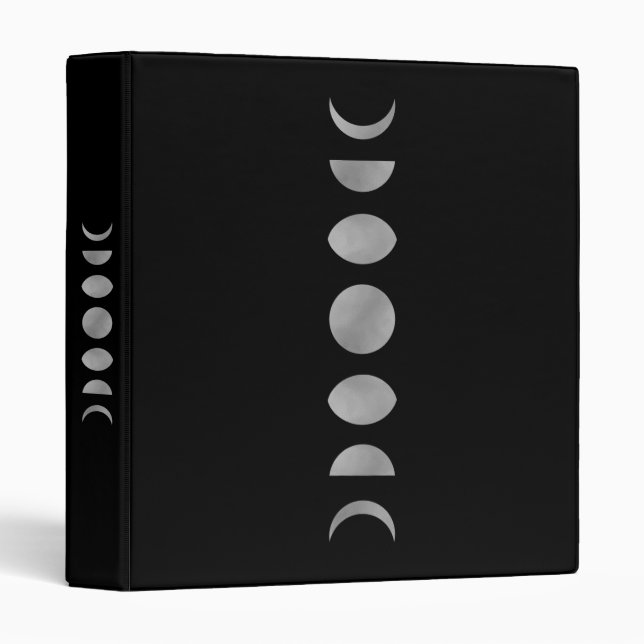 Silver Black Moon Cycles Astrology Esoteric Notes 3 Ring Binder (Front/Spine)
