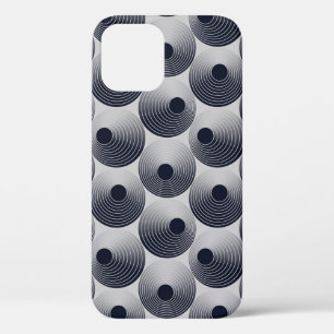 Silver-black mosaic: concentric rings texture. iPhone 12 case
