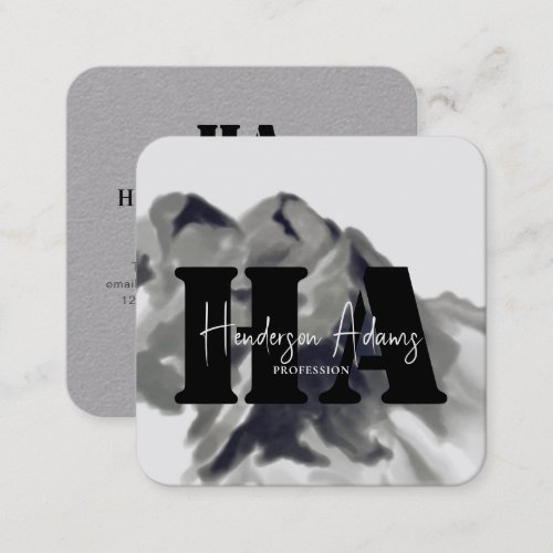Silver Black Mountains Abstract Signature Monogram Square Business Card