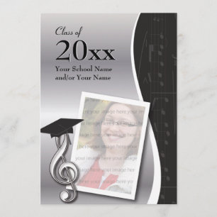 Silver & Black Music Graduation Invitation