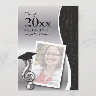 Silver & Black Music Graduation Invitation
