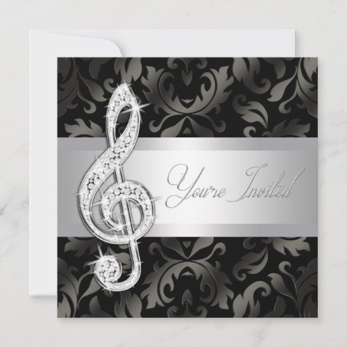Silver Black Music Treble Clef Recital Invitations
