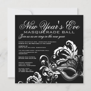 Silver/Black New Years Eve Masquerade Ball Invitation