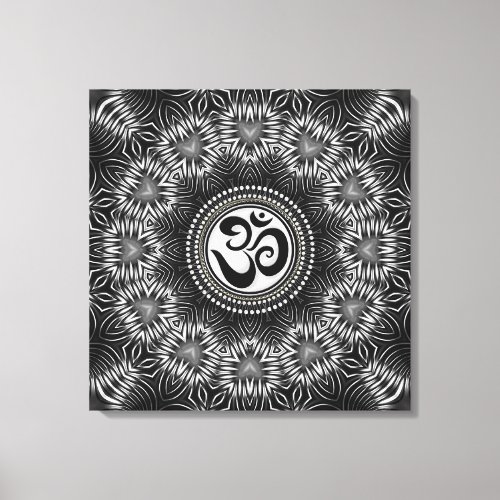 Silver Black Om Sign Love Mandala NewAge Canvas