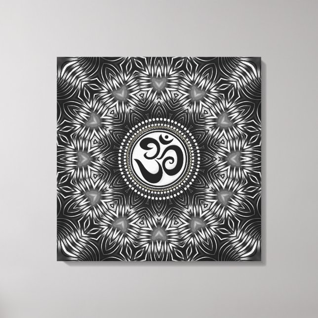 Silver Black Om Sign Love Mandala NewAge Canvas (Front)