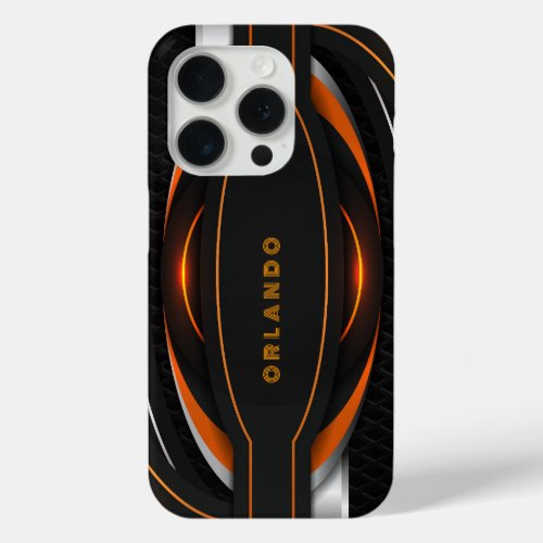 Silver black orange geometric gaming monogram iPhone 15 pro case