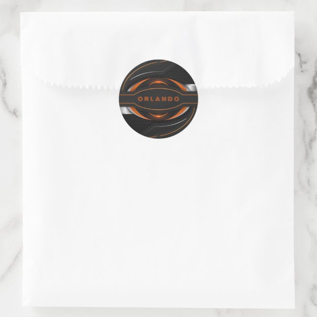 Silver, black, orange geometric gaming monogram classic round sticker (Bag)