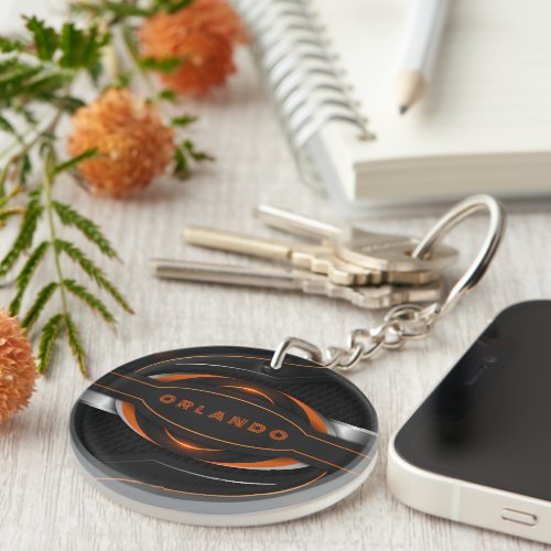 Silver black orange geometric gaming monogram keychain