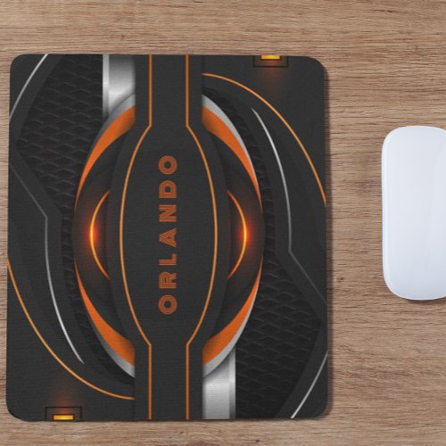 Silver black orange geometric gaming monogram mouse pad