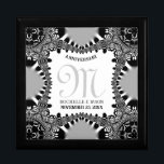 Silver Black Ornate Fractal Lace Anniversary Gift Box<br><div class="desc">Unique and Stylish fractal art lace in grey silver and black and white artistry - Exquisite and elegant custom Wedding, Anniversary or engagement present. Personalize with names, anniversary date and monogram or numbers - made into a wonderful wooden gift box to keep trinkets, jewellery box for your special keepsakes. Makes...</div>