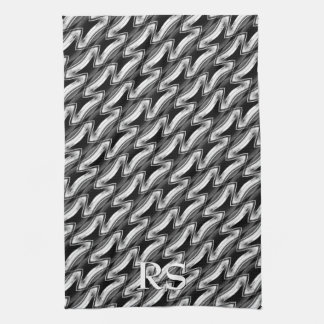 Silver Black Pattern: Monogram Kitchen Decor Towel