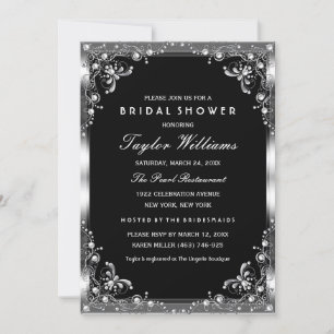 Silver & Black Pearl Vintage Glamour Bridal Shower Invitation