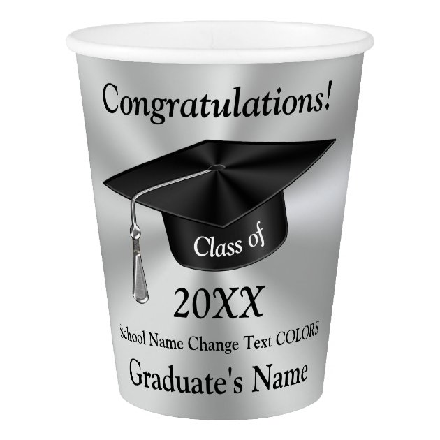 Silver Black Personalized Graduation Paper Cups