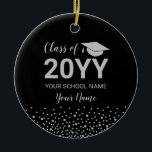 Silver & Black Photo Graduation Christmas Gift Ceramic Ornament<br><div class="desc">This modern graduation ceramic ornament features silver typography "Class of 20YY (graduation year)" and a graduation cap graphic with confetti background. You can customize the text. More color options and custom graduation gifts are available at my shop BaraBomDesign.</div>