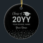 Silver & Black Photo Graduation Christmas Gift Ceramic Ornament<br><div class="desc">This modern graduation ceramic ornament features silver typography "Class of 20YY (graduation year)" and a graduation cap graphic with confetti background. You can customize the text. More color options and custom graduation gifts are available at my shop BaraBomDesign.</div>