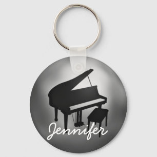 Silver Black Piano Name Monogram Student Gift Keychain