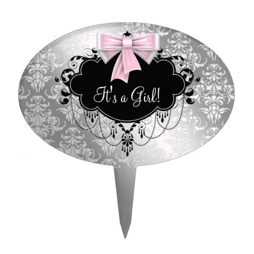 Silver Black Pink Baby Shower Cake Topper