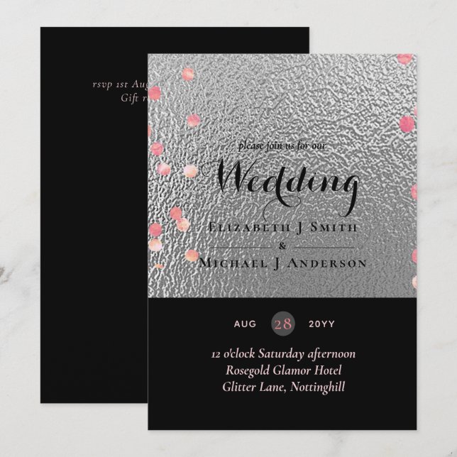 Silver Black Pink Rosegold Confetti Wedding (Front/Back)