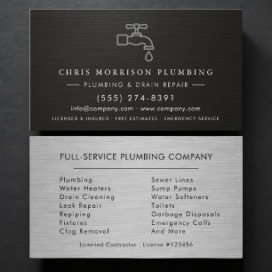 Silver & Black Plumber Plumbing Company Metallic Business Card