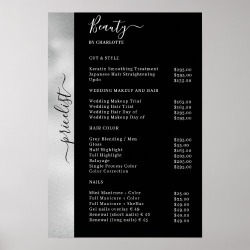 Silver Black Pricelist Salon Poster