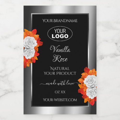 Silver Black Product Label Orange White Roses Logo