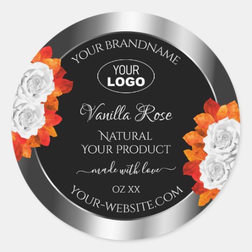 Silver Black Product Label Orange White Roses Logo