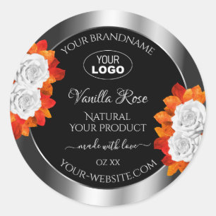 Silver Black Product Label Orange White Roses Logo