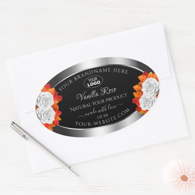 Silver Black Product Label Orange White Roses Logo (Envelope)