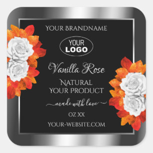Silver Black Product Label Orange White Roses Logo