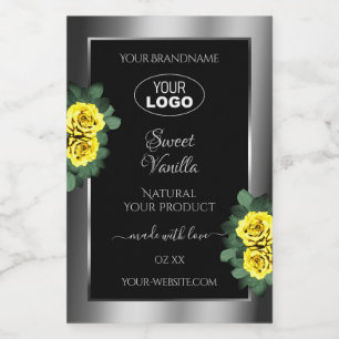 Silver Black Product Labels Yellow Roses with Logo