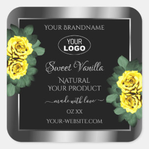 Silver Black Product Labels Yellow Roses with Logo