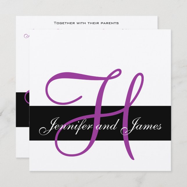 Silver Black Purple Wedding Invitation (Front/Back)