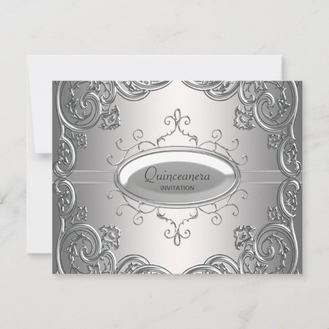 Silver Black Quinceanera Invitations (Front)