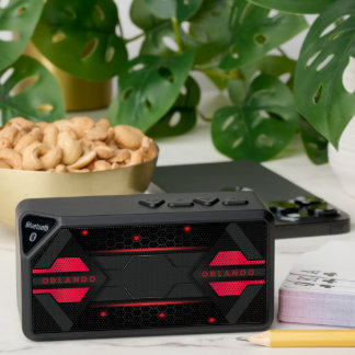 Silver, black, red geometric gaming monogram bluetooth speaker