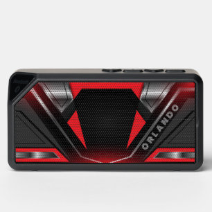 Silver, black, red geometric gaming monogram bluetooth speaker