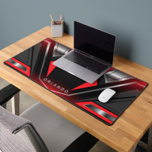 Silver, black, red geometric gaming  monogram desk mat