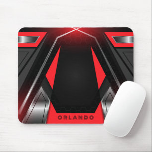 Silver, black, red geometric gaming  monogram mouse pad