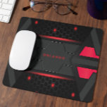 Silver, black, red geometric gaming monogram mouse pad<br><div class="desc">The gaming background for the notebook features a striking combination of red,  black,  and dark gray geometric lines. The lines are arranged in a captivating pattern that adds a touch of sophistication and elegance to your gaming setup.</div>
