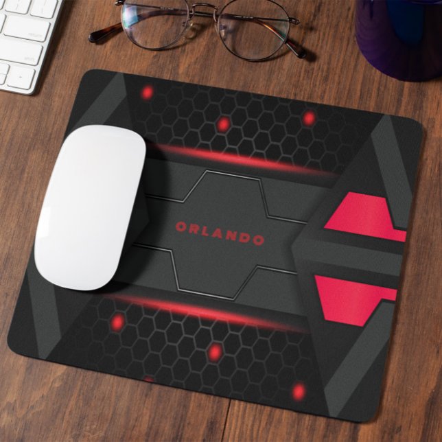 Silver, black, red geometric gaming monogram mouse pad (Creator Uploaded)