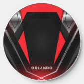 Silver, black, red geometric gaming  monogram wireless charger  (Front)