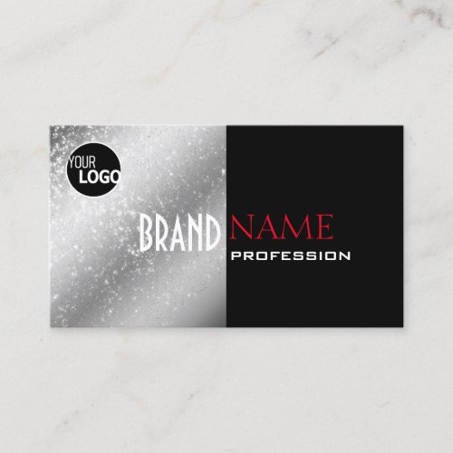 Silver Black Red with Glittery Stars Logo Modern Business Card