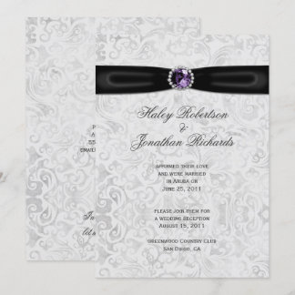 Silver Black Ribbon Purple Jewel Post Wedding Invitation