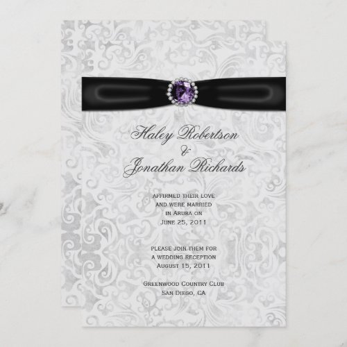 Silver Black Ribbon Purple Jewel Post Wedding Invitation