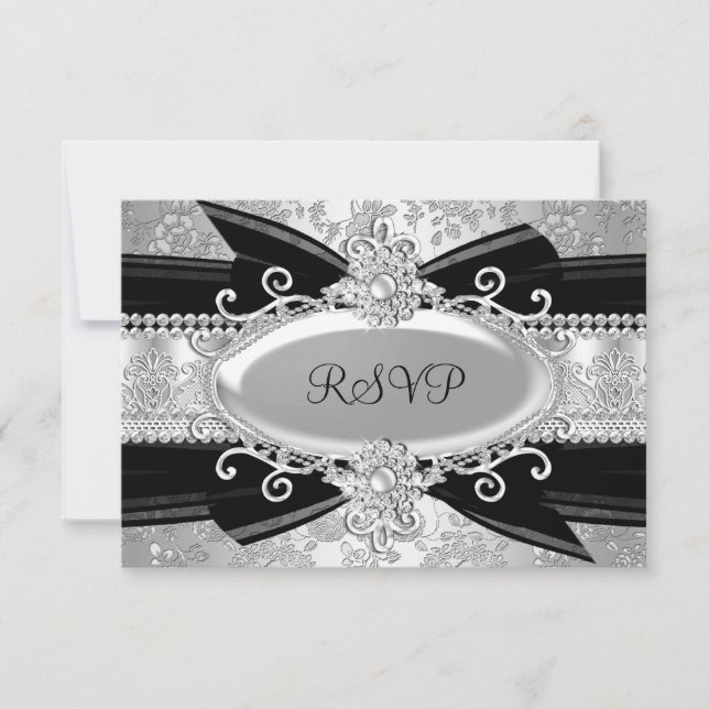 Silver Black Rose & Jewel 25th Anniversary RSVP (Front)