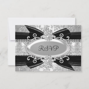 Silver Black Rose & Jewel 25th Anniversary RSVP Card