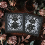 Silver Black Royal Lion Medieval Sword Wedding Paper Coaster<br><div class="desc">Add royal charm to your tablescape! These custom wedding coasters feature a majestic lion and floral design with your names and monogram, all in luxurious silver against a black background. Perfect for a medieval fantasy celebration with timeless elegance! The silver featured on this item is NOT real foil and is...</div>