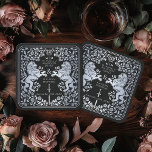 Silver Black Royal Lion Medieval Sword Wedding Square Paper Coaster<br><div class="desc">Add royal charm to your tablescape! These custom wedding coasters feature a majestic lion and floral design with your names and monogram, all in luxurious silver against a black background. Perfect for a medieval fantasy celebration with timeless elegance! The silver featured on this item is NOT real foil and is...</div>
