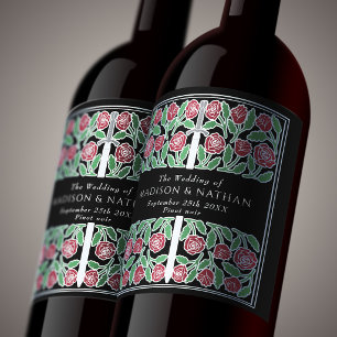 Silver Black Royal Medieval Floral Sword Wedding Wine Label