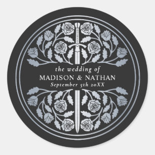 Silver Black Royal Medieval Sword Wedding Classic Round Sticker