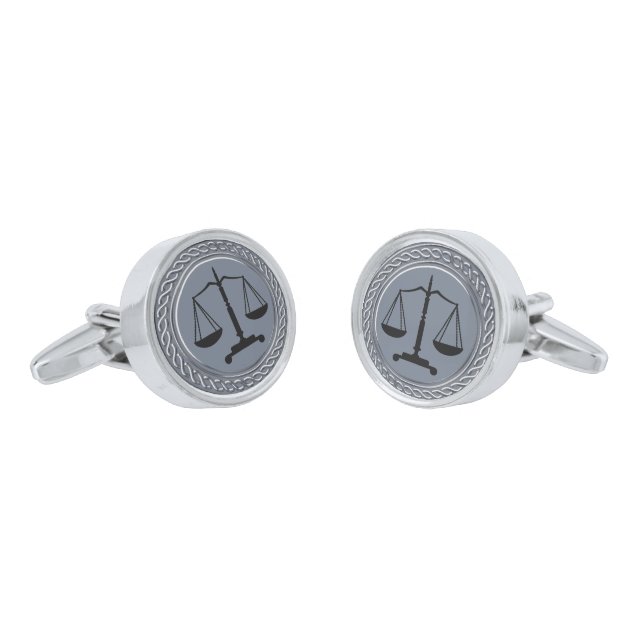 Silver Black Scales of Justice Silver Cufflinks (Angled)
